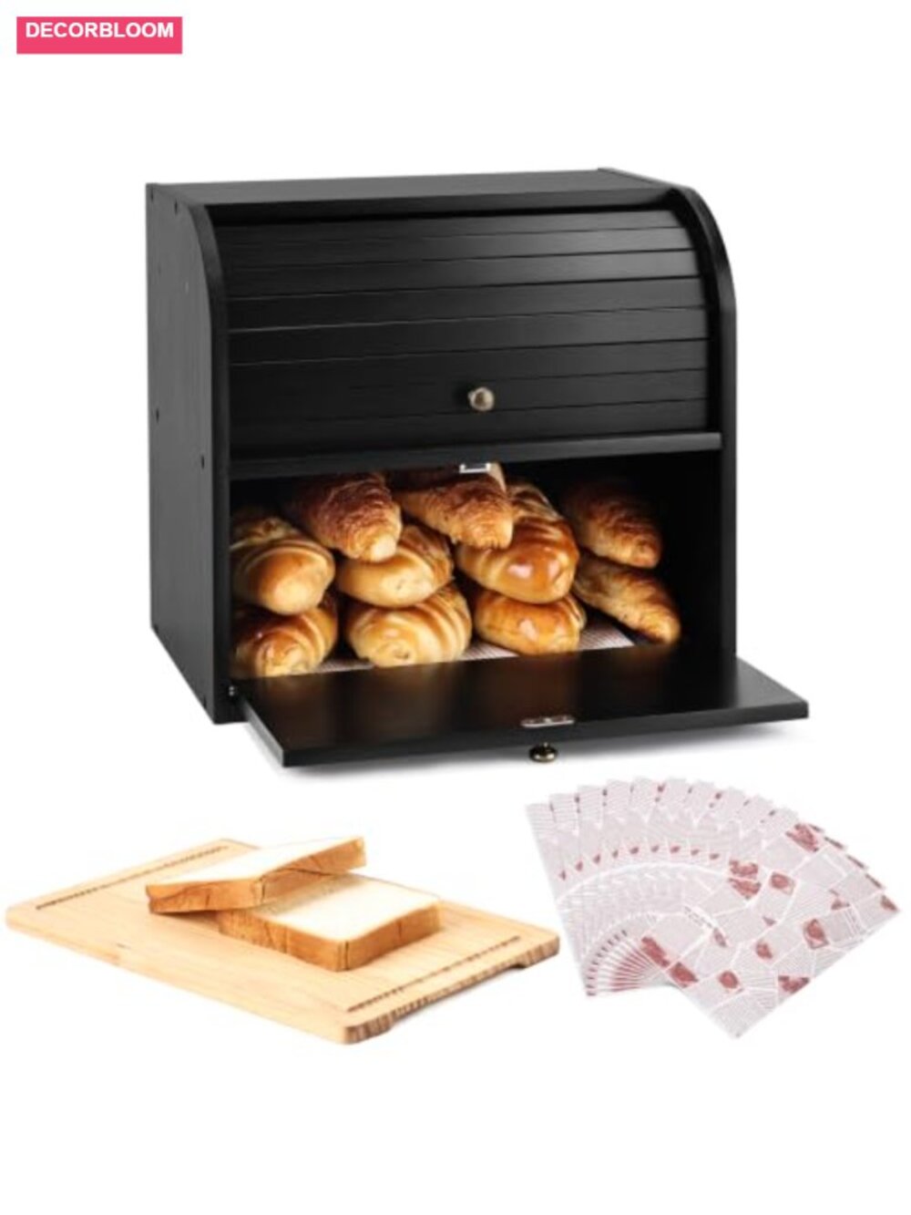 Roll Top Bread Box with Cutting Board Solid Wood Kitchen Countertop